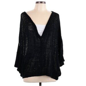 Rag Poets Size L Black Dolman sleeve open weave v neck  Pullover sweater